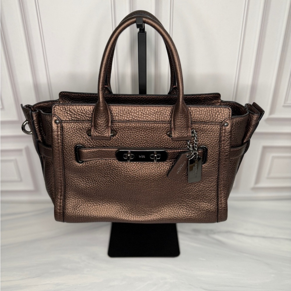 Coach Swagger 27 Satchel | Metallic Bronze Pebbled Leather | New